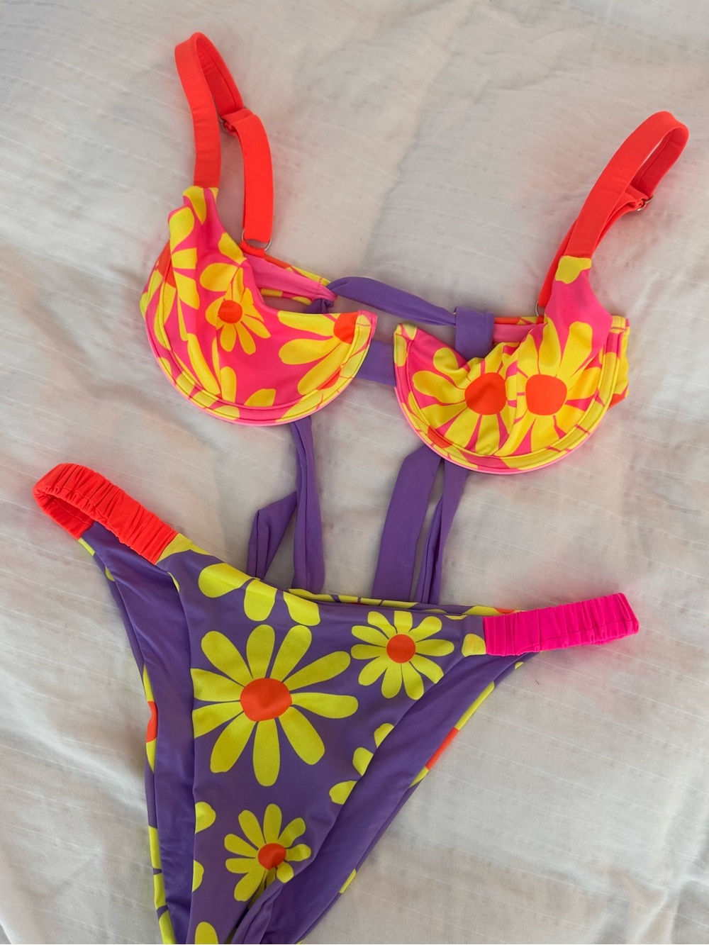Floral Underwire Bikini Set in Pink, Purple & Yellow - Picture 2 of 4